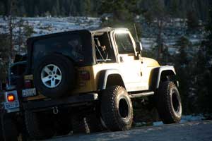 Old Jeep going through water